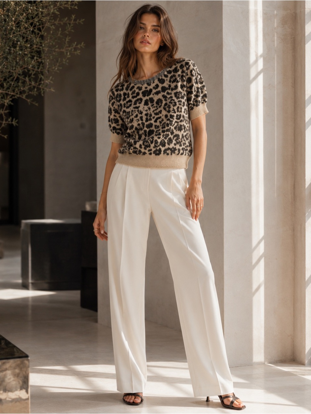 JASON WU New Leopard Top Sweater SMALL SS Wool Alpaca Blend Beaded Neck